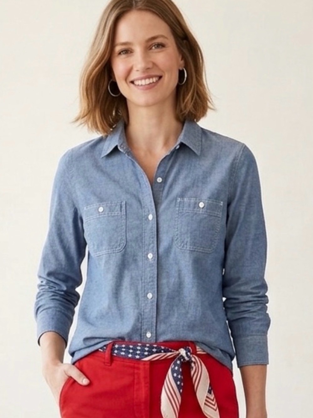 Women's Light Blue Chambray Button-Down Shirt